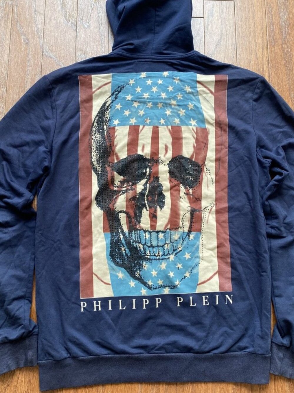 Philipp Plein American Flag USA Skull Zip Up Hoodie Blue